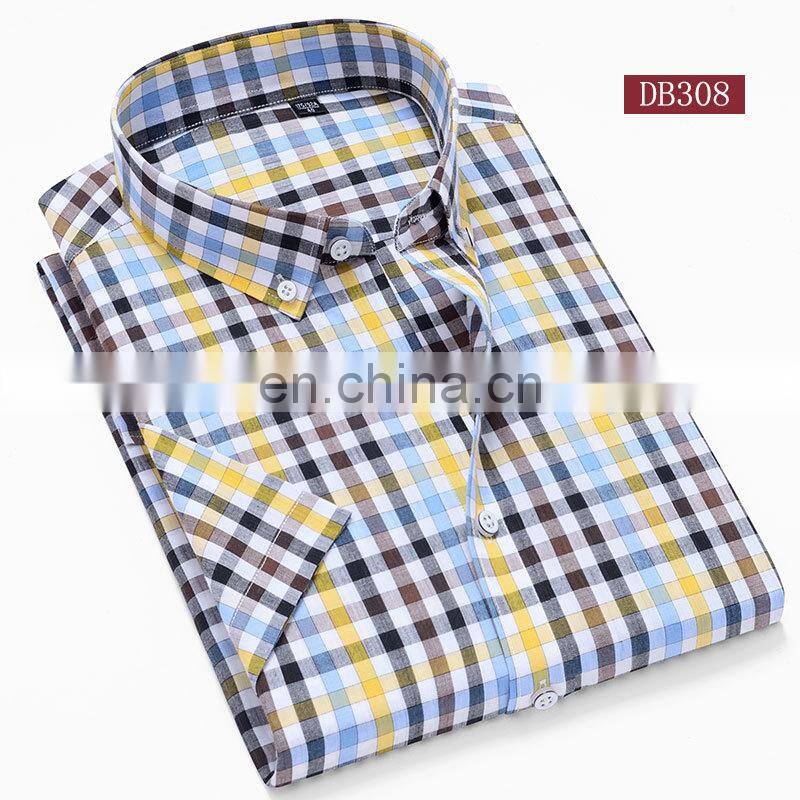 Classic simple men's casual cotton plaid shirt boys fashion brand wild check short sleeve shirt plus size clothes
