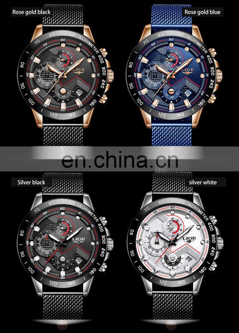 Lige 9929 Brand Mens Quartz Watches Water Resistant Stainless Steel Luxury Reloj Wristwatch Men
