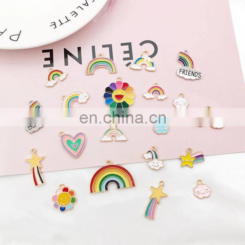 40pcs Mixed Enamel Rainbow Cloud Flowers Charms Beads DIY Earrings Bracelet Pendant Necklace Accessories For Jewelry Making