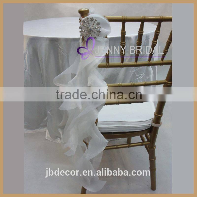 C147B fancy white wedding organza chair sash brooch