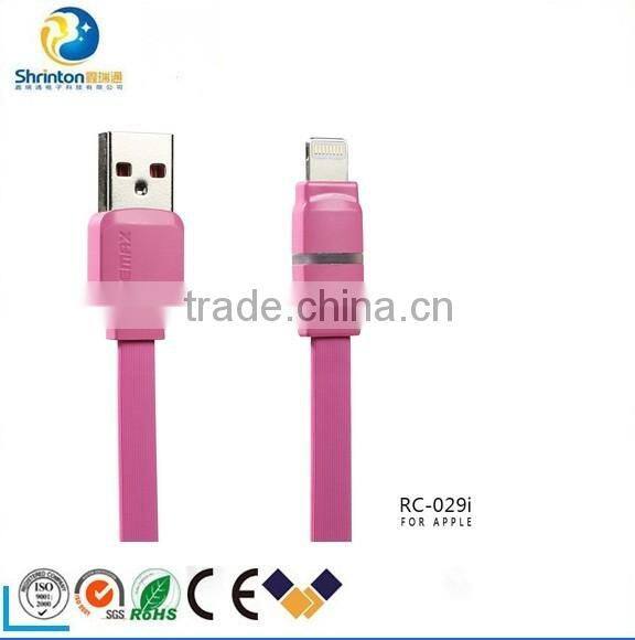 1M length Remax flat cable with led light Usb data charge cable