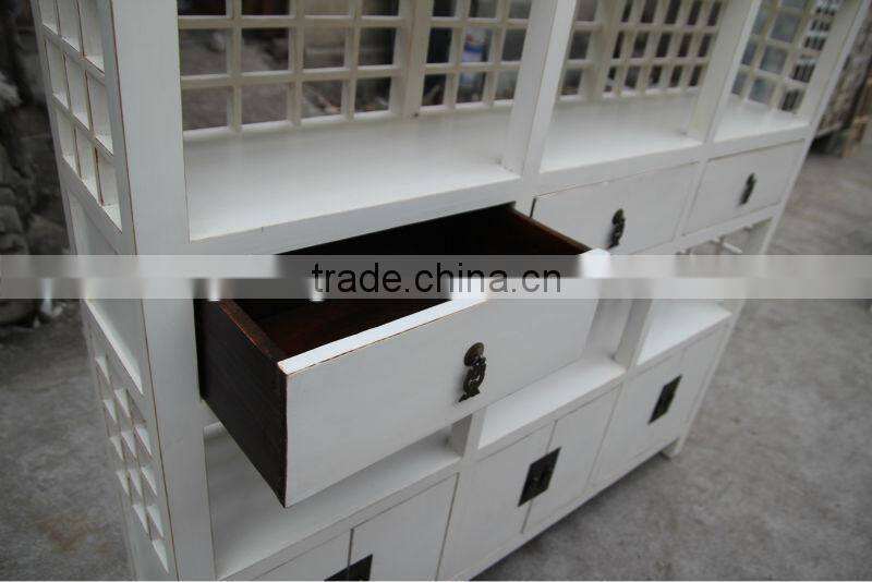 Chinese antique reproduction white wooden bookshelf