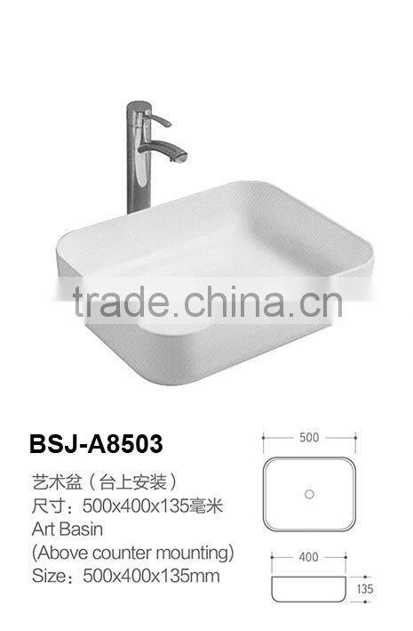 Popular square design ceramic counter top wash basin/bathroom basin (BSJ-A8503)