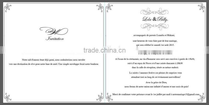 Personalized folded wedding invitation card guangzhou