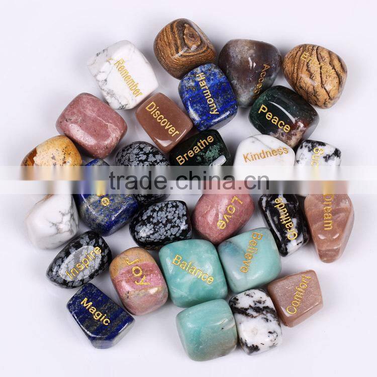 Different crystal tumble stones for healing, meditation and decoration