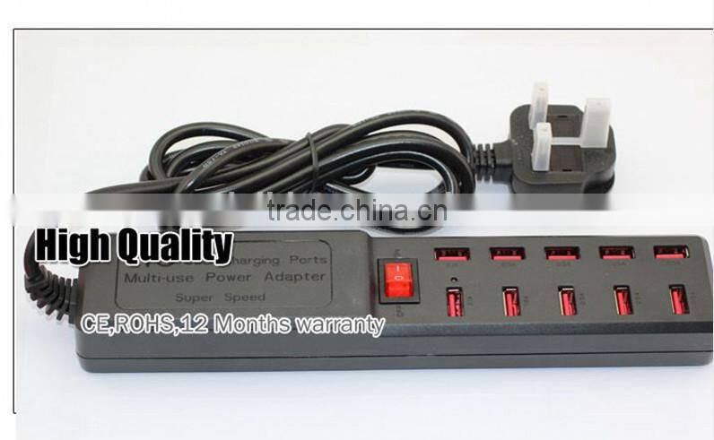 New 10 Port High Speed USB 2.0 Hub Expansion Power Adapter for Notebook PC