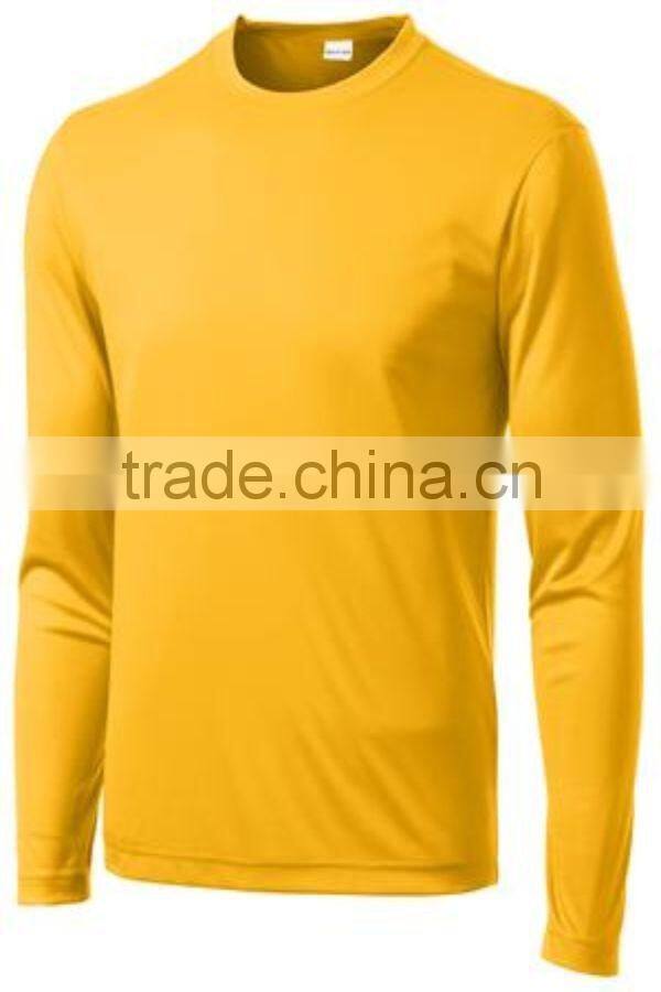 2016 guangzhou luoqi plain dye dry fit t-shirt/summer fashion long sleeve O-neck tshirt/custom man running gym t shirt