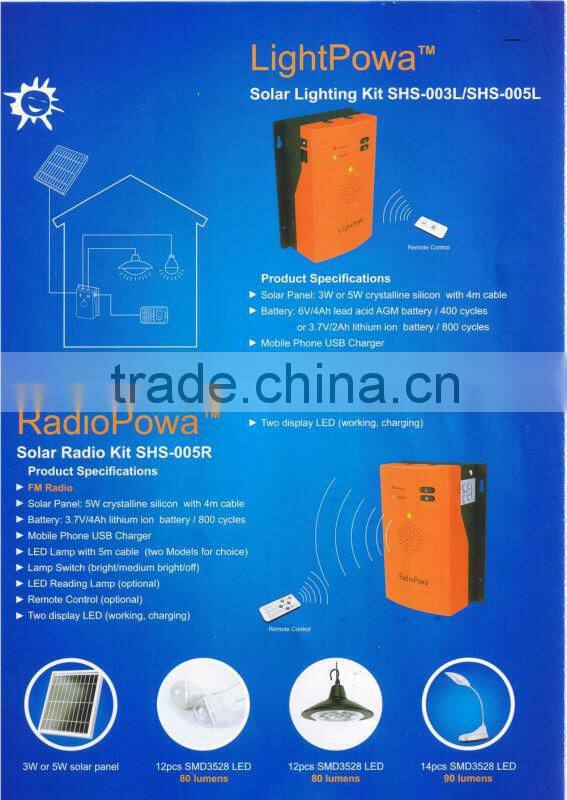 5W portable solar lighting system with FM radio music blue teeth/usb rejector/phone charge