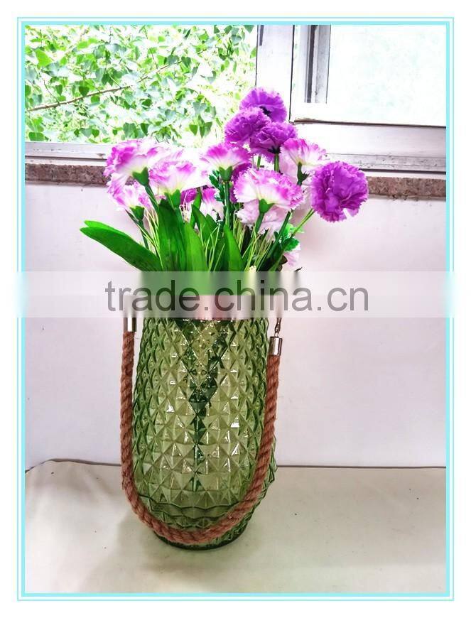 2016 hot sale paint glass hurricane vase with metal handle