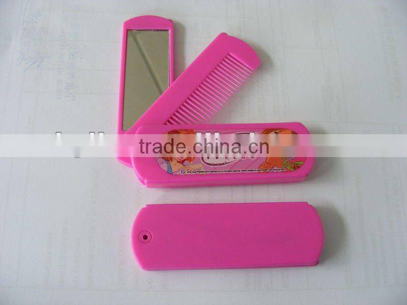 travel foldable pocket hair brush with cosmetic mirror set