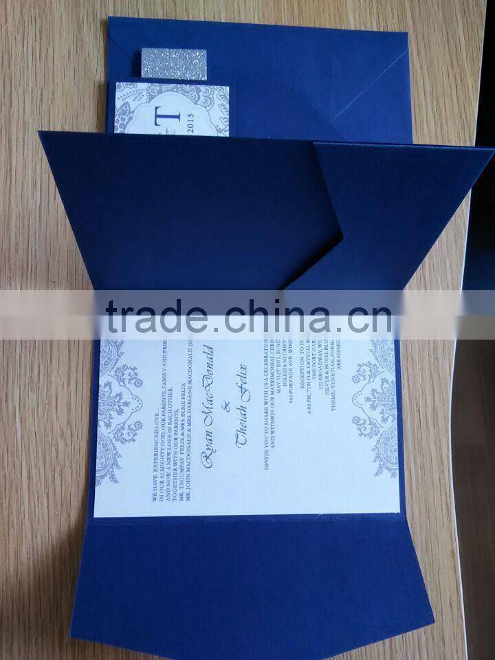 navy blue elegant wedding invitations with glitter