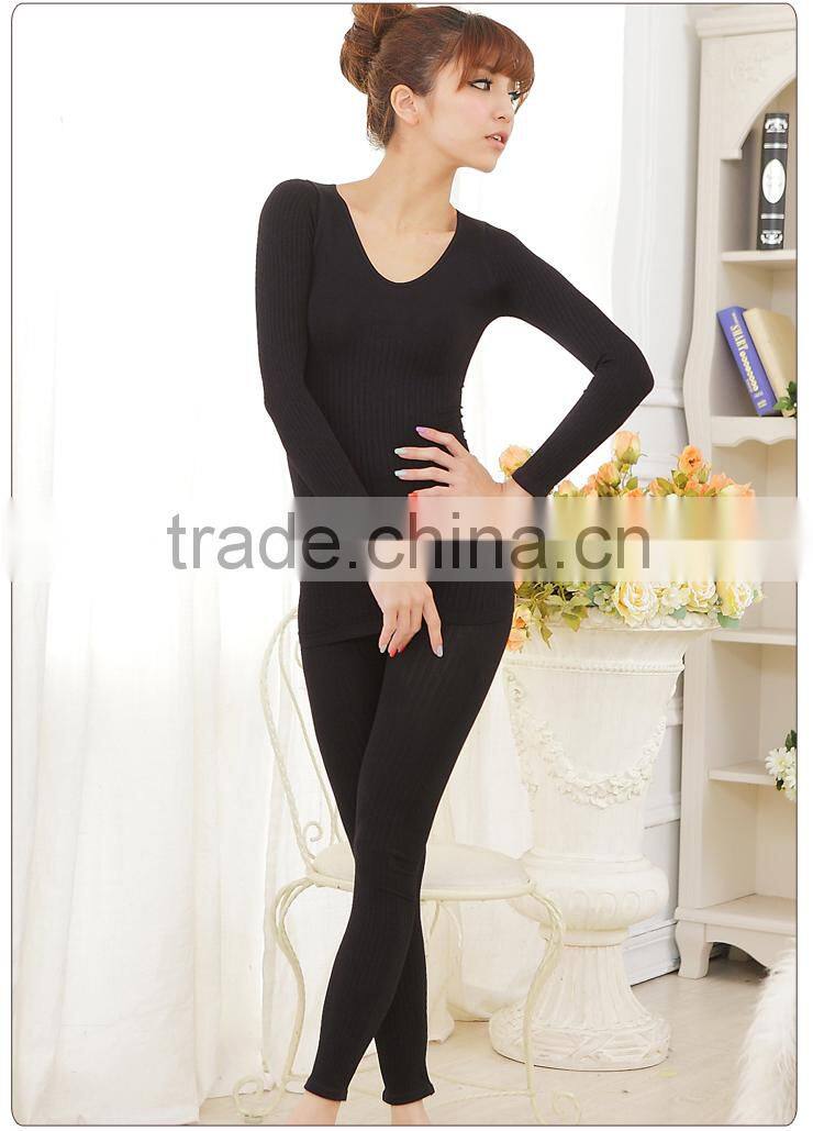 Womens Rib High Elastic Long Johns Winter Thermal Underwear Sets