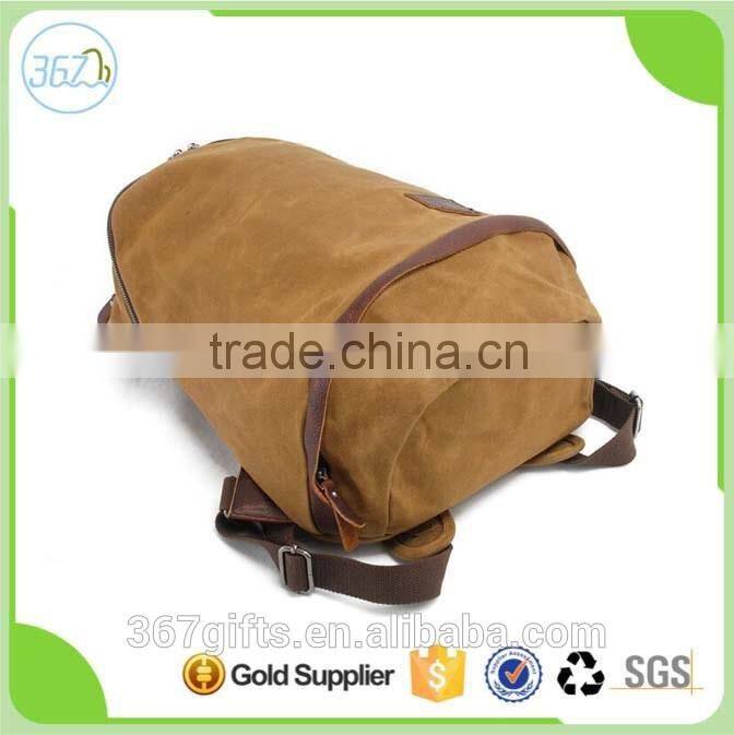 Big capacity fashion canvas and leather barrel shape backpack travel tote bag for travel and business