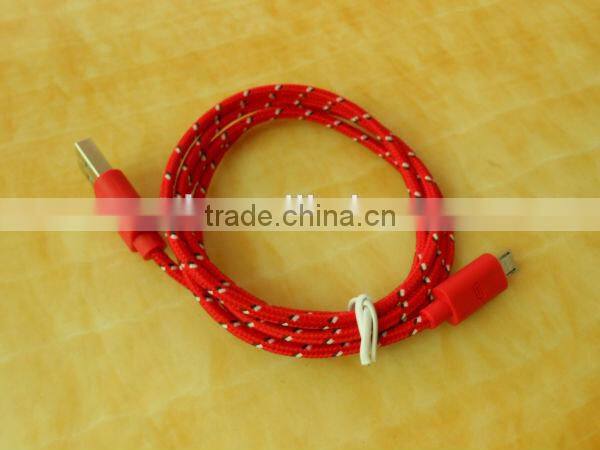 2014 wholesale colorful fabric braided usb data cable