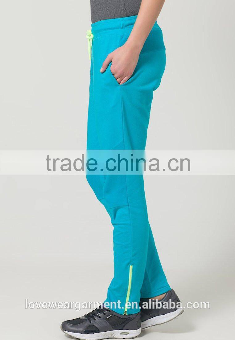 Women loss weight training sweat pants with bottom open zip for wholesale