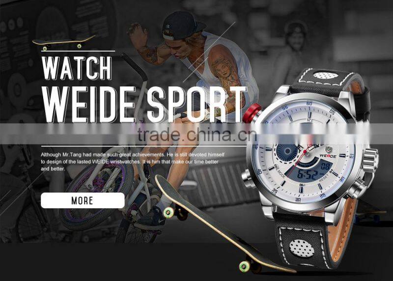 2016 best selling products Weide WH3401 quartz analog digital watches with genuine leather watches men
