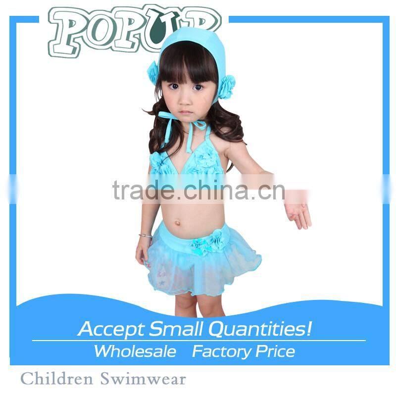 2015 Latest Fashion Six Blue Flower Tops Sling Bikini Beachwear For Sexy Baby