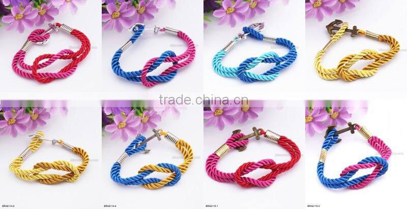Handmade Braided Nylon Rope Bronzy Anchor Charm Bracelet For Wholesale