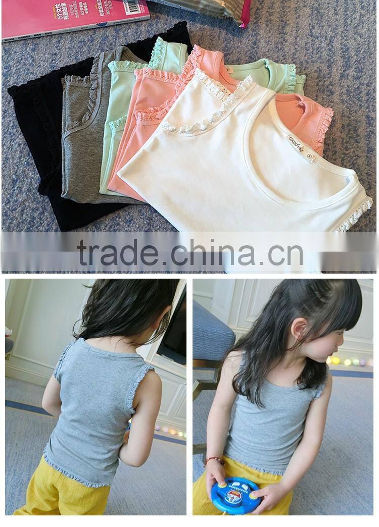 Spot Comfortable Pure Color Girl Soft Elastic Children Sleeveless Vest with Ruffles