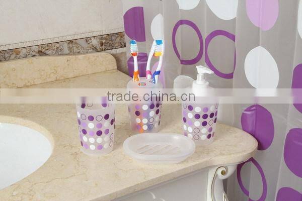 Attractive purple circle pattern plastic bathroom accessories sets