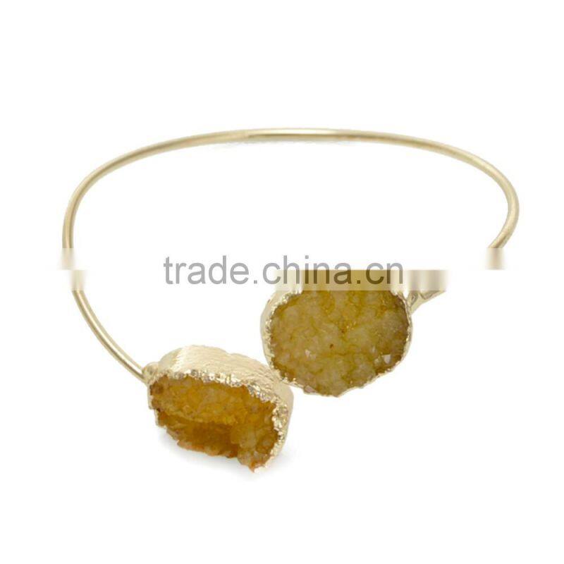 New Arrival Natural Double Druzy Bracelet Expandable Wire Gemstone Bangle Quartz Bracelet