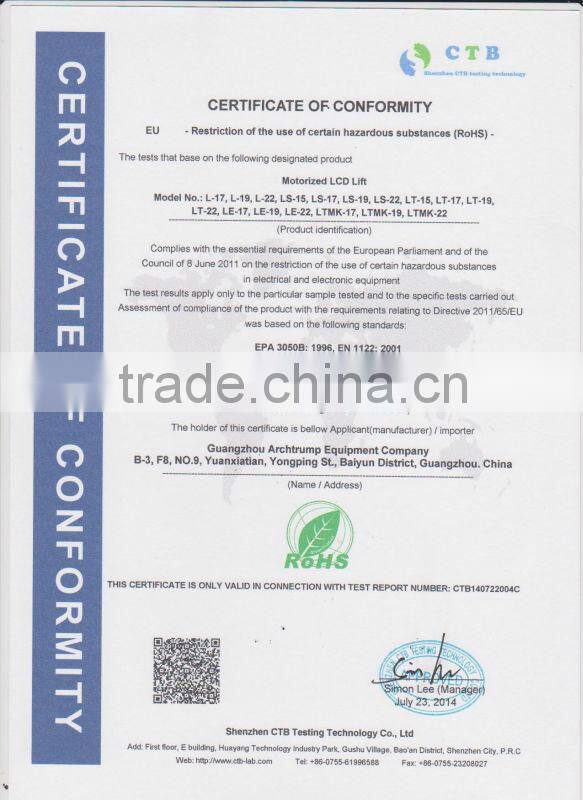 CE RoHS FCC LCD Motorized Lifter for Conference Table