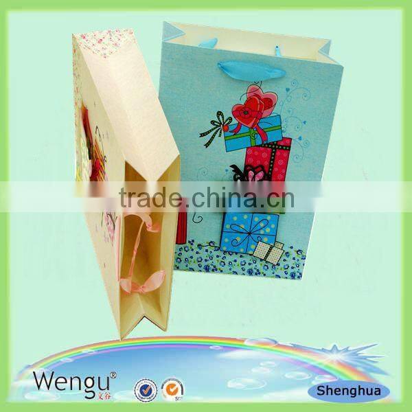 fancy present paper bag in unique design with pp ribbon handle made in china supplier and manufacture