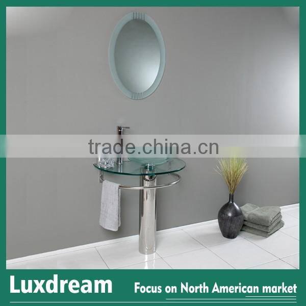 Simple design floor standing glass bathroom vanity with towel rack