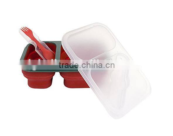 Microwave safe 2 compartments silicone folding lunch box with lid