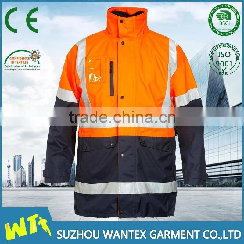 wholesale Custom high visibility fluo yellow and black oxford safety jacket men parka