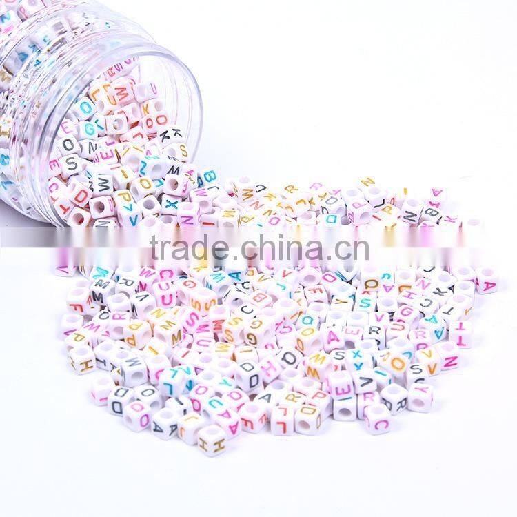wholesale kids square loose acrylic letter alphabet beads/white beads with colorful letter