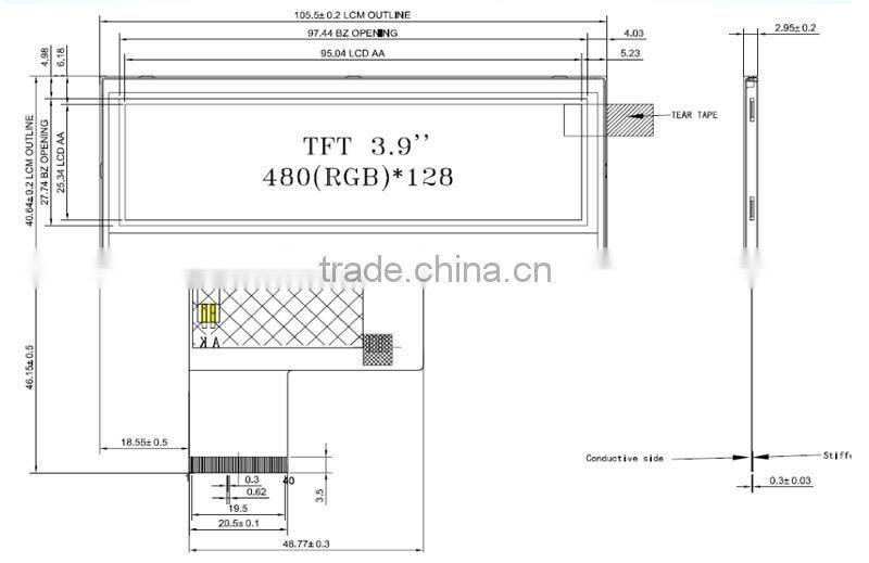 3.9'' bar type lcd panel with 480x128 for refrigerator