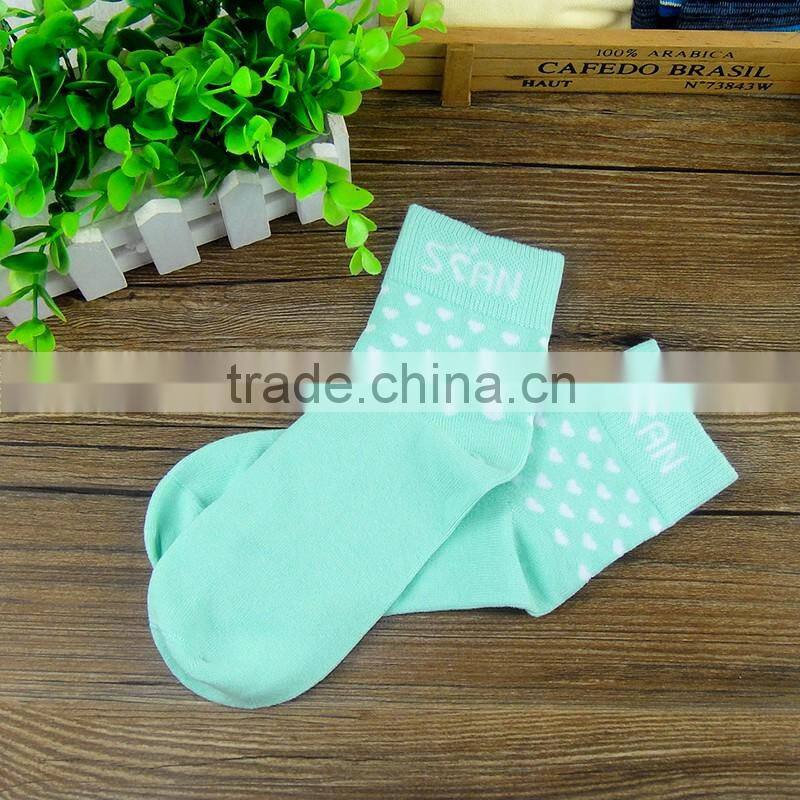 New design light blue socks with white cute heart design