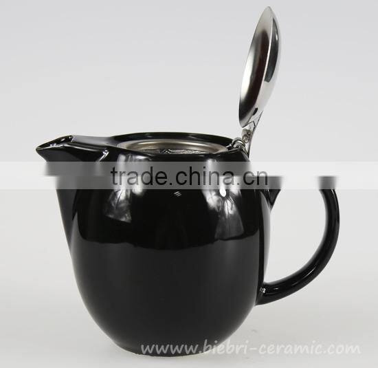 350ml Handpanted Black Color Glazed Artwork Decorative Ceramic Teapot With Stainless Steel Infuser Wholesale