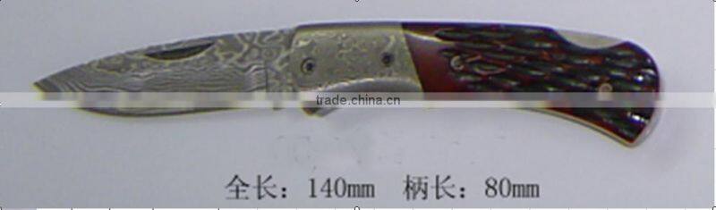 OEM handmade Damascus collection folding knife, mountain hiking small knife, natural wood handle