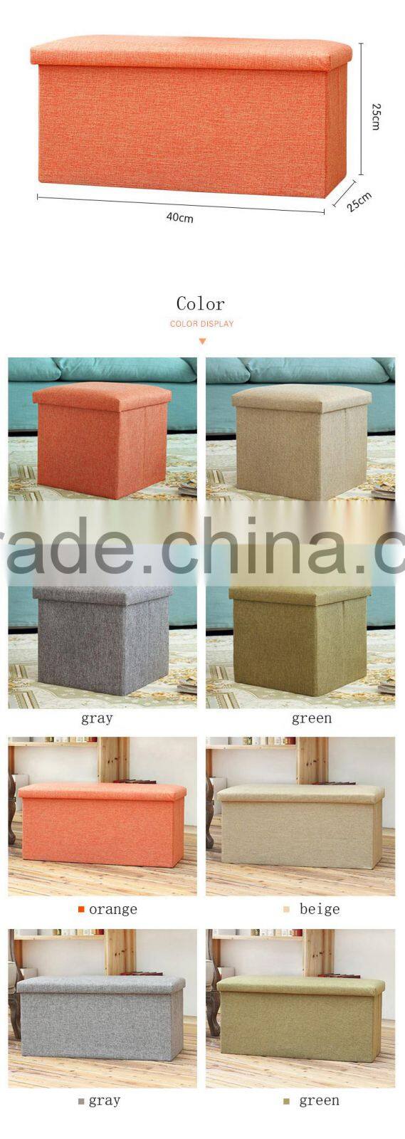 Orange Linen Rectangle Folding Seat Foot Stool Storage Box
