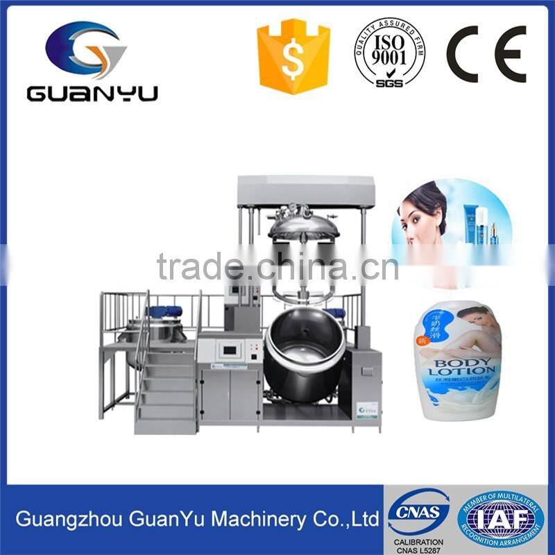 Lifting type vacuum emulsifying mixer with lower homogenizer for cream making