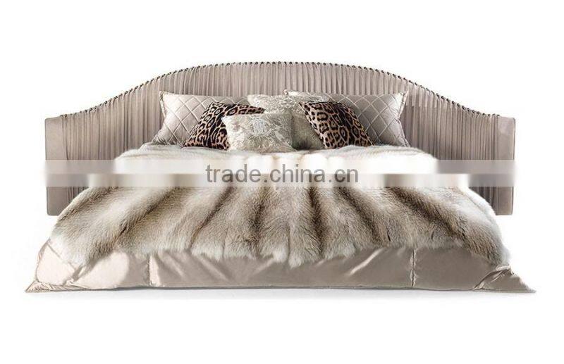Latest Home Bedroom Design King Size Bed With Velvet Fabric Headboard / Deluxe Mordern Five Start Hotel Double Bed MOQ 1PC
