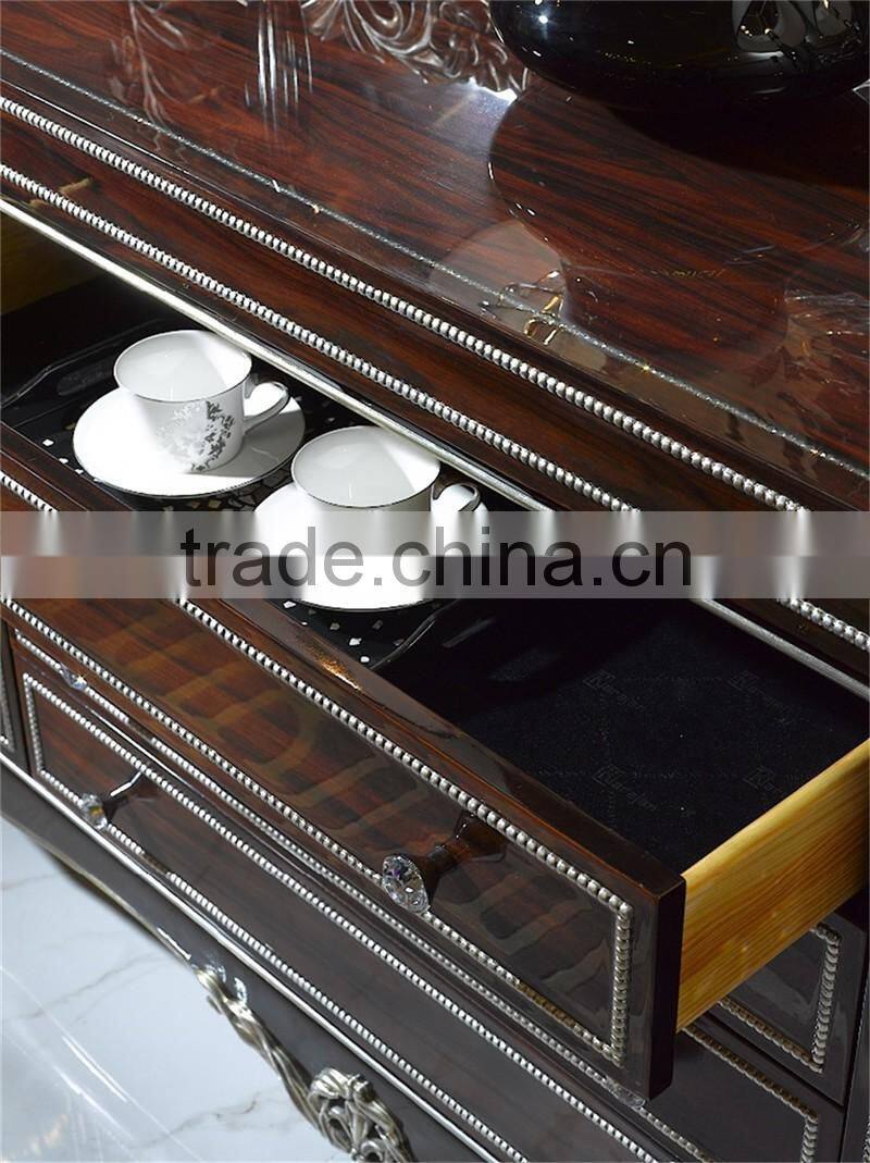 Exquisite Trim Rectangle Long Dining Table and Chair Set, Regancy Dining Table Set with High Back Chair