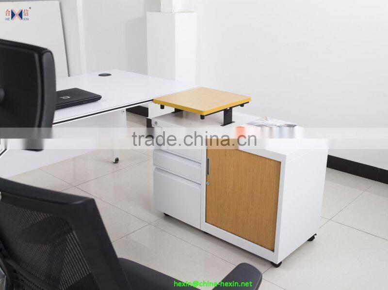Adjustable wooden top tambour door filing cabinet side return table