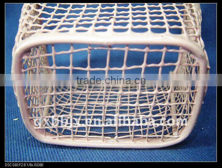 Pink rectangle storage wire basket for plants with ear handle