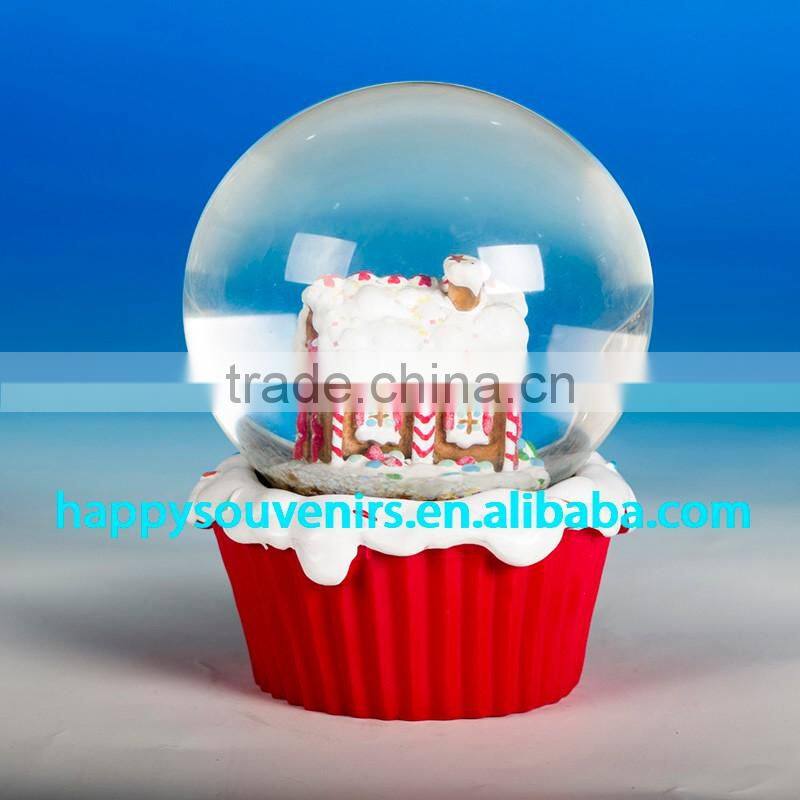 beautiful 3D snow resin house with red base Christmas gifts snow globe diameter 65mm