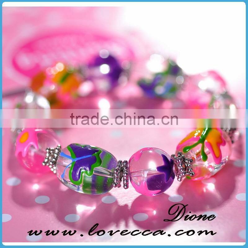 Handmade Christmas Stretch Bracelet With Snowman Handpainted Glass Bead Bracelets