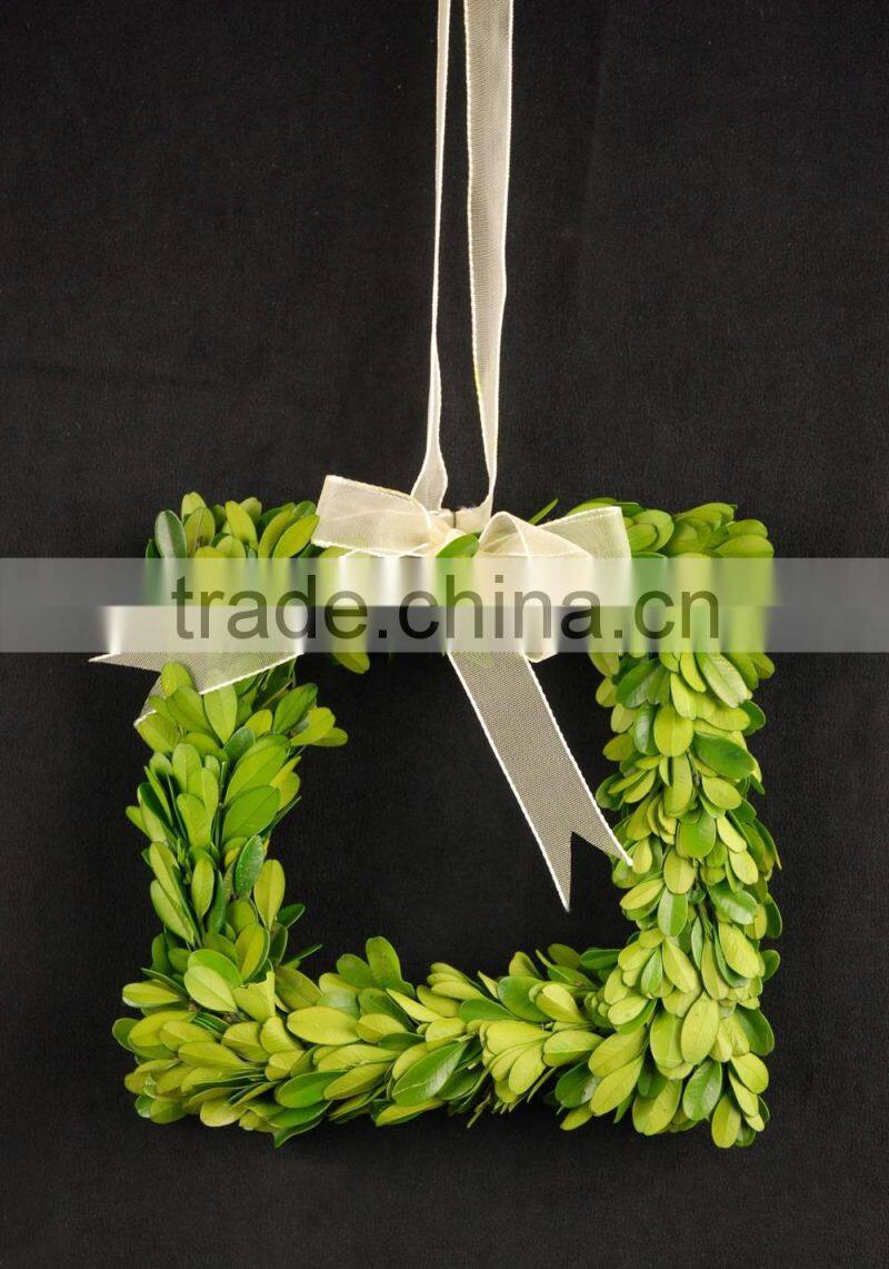 preserved boxwood square wreath with silk bowknot