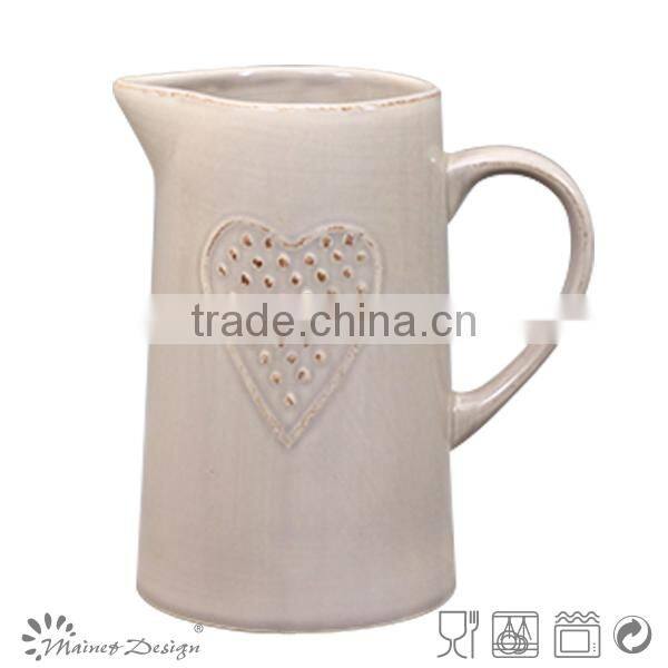 Delicate Emboss Crockery Stoneware Houseware heart pattern Pitcher