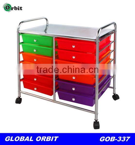10 tier plastic storage drawer cart, beauty salon rolling trolley cart with wheels