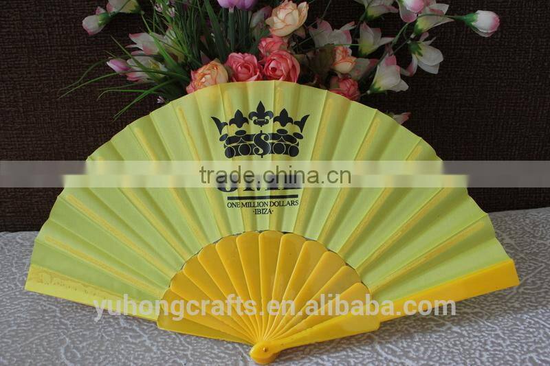 Yellow and beautiful plastic hand fan for gift
