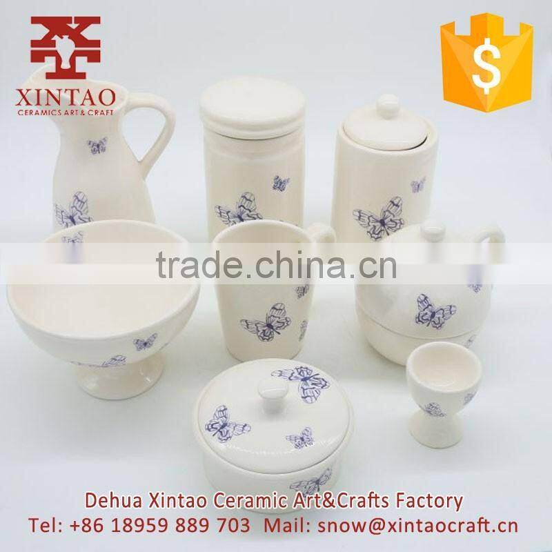 Wholesale Home White Stoneware Canister with Butterfly Detail