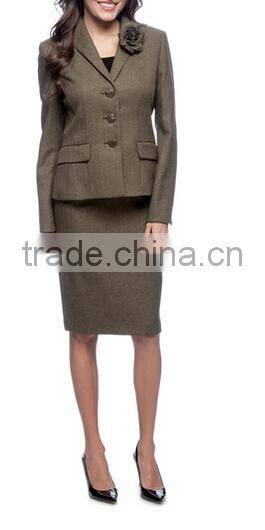 3-botton Wing Collar Herringbone Skirt Suit