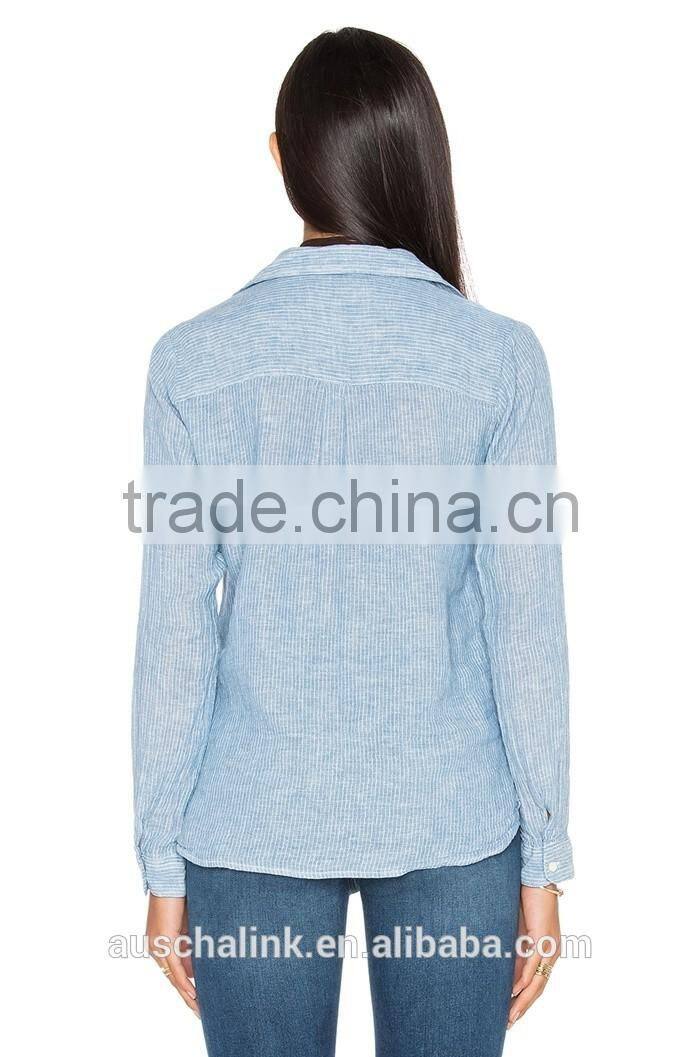 2016 latest girls linen shirt fashion design OEM service